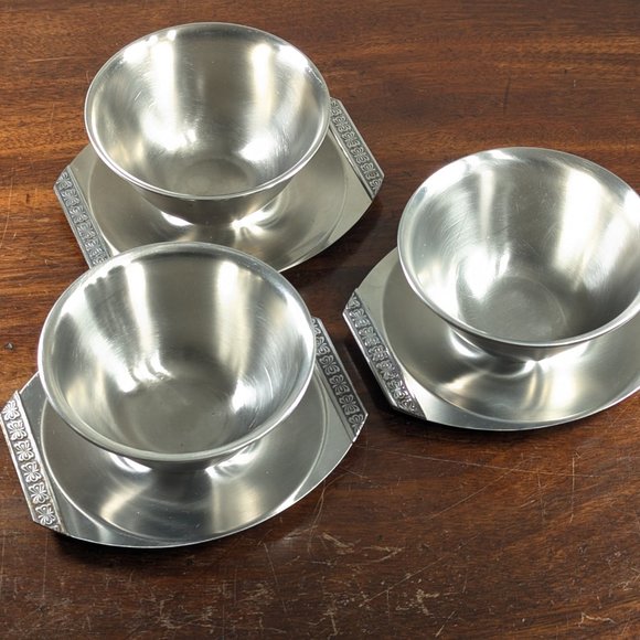 MCM stainless steel soup bowls Japan ´set´ of 3, sauce bowls with attached dish - Picture 6 of 12